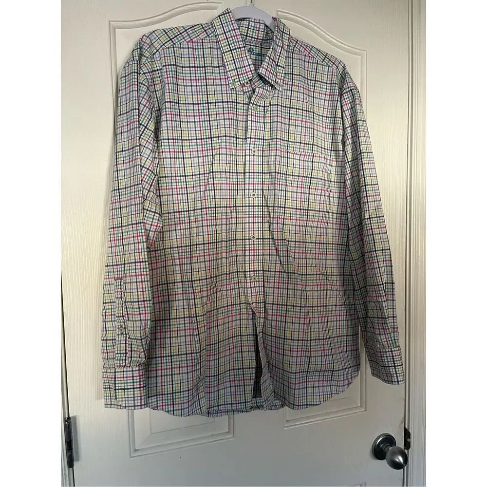 Alan Flusser Mens Multi Color Plaid Buttons Down Long Sleeve Shirt Size L